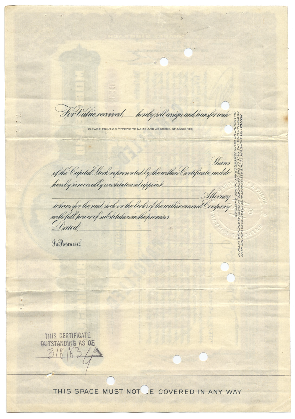 Mobile and Birmingham Railroad Company Stock Certificate