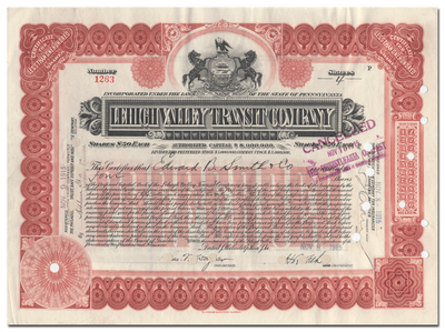 Lehigh Valley Transit Company Stock Certificate