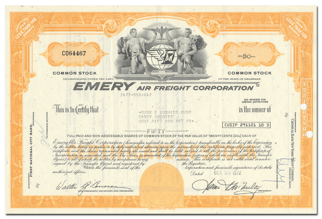 Emery Air Freight Corporation Stock Certificate