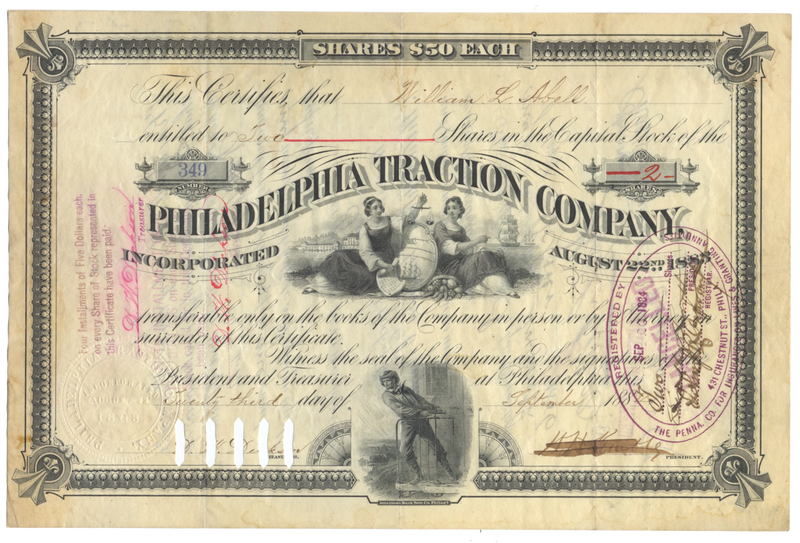 Philadelphia Traction Company Stock Certificate