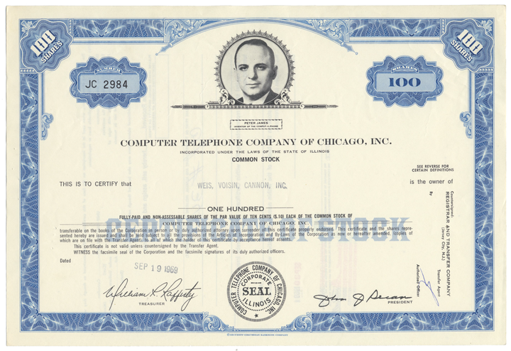 Computer Telephone Company of Chicago, Inc. Stock Certificate