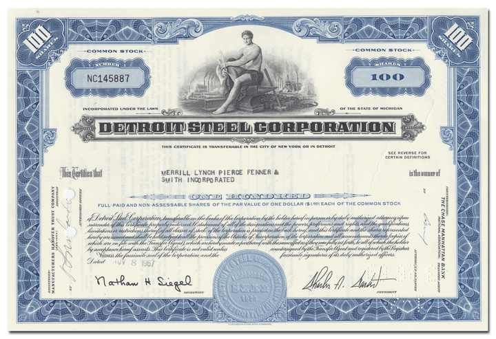 Detroit Steel Corporation Stock Certificate