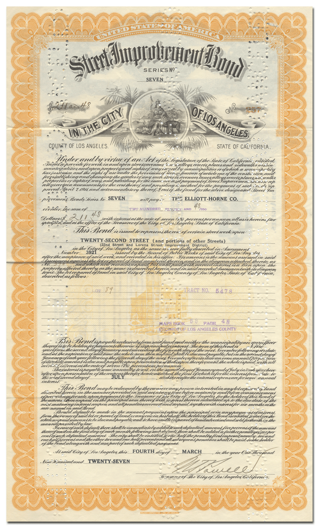 City of Los Angeles Bond Certificate