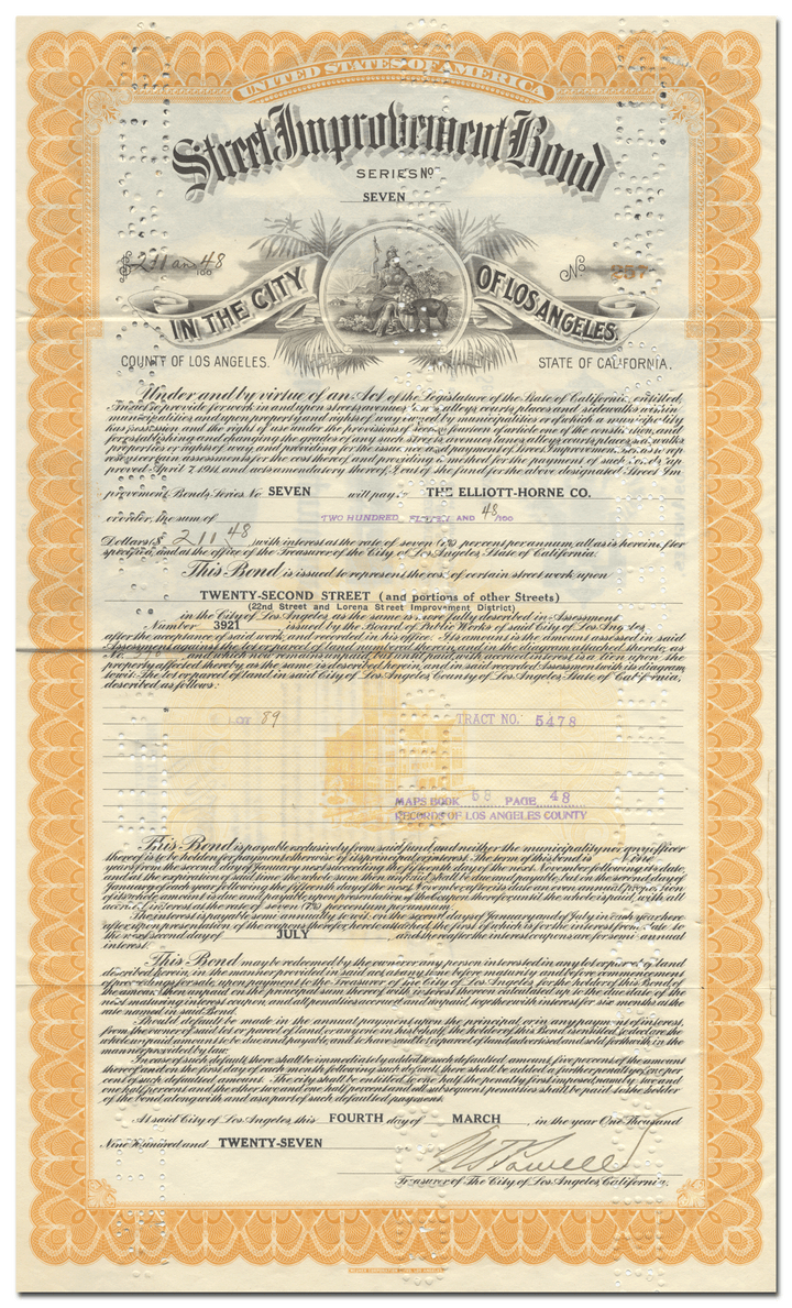 City of Los Angeles Bond Certificate