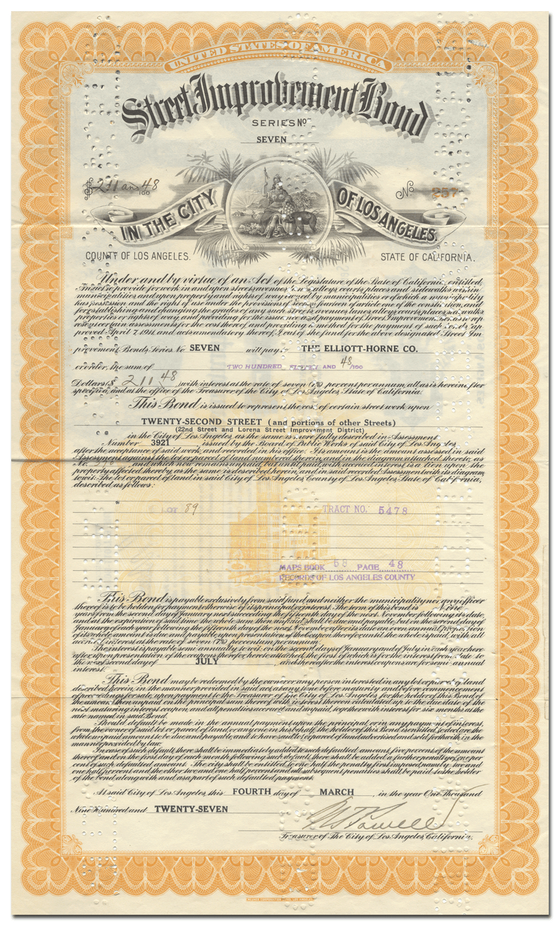 City of Los Angeles Bond Certificate