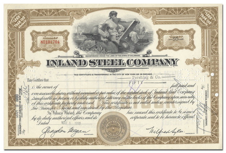 Inland Steel Company Stock Certificate