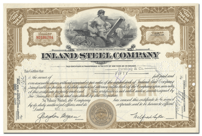 Inland Steel Company Stock Certificate