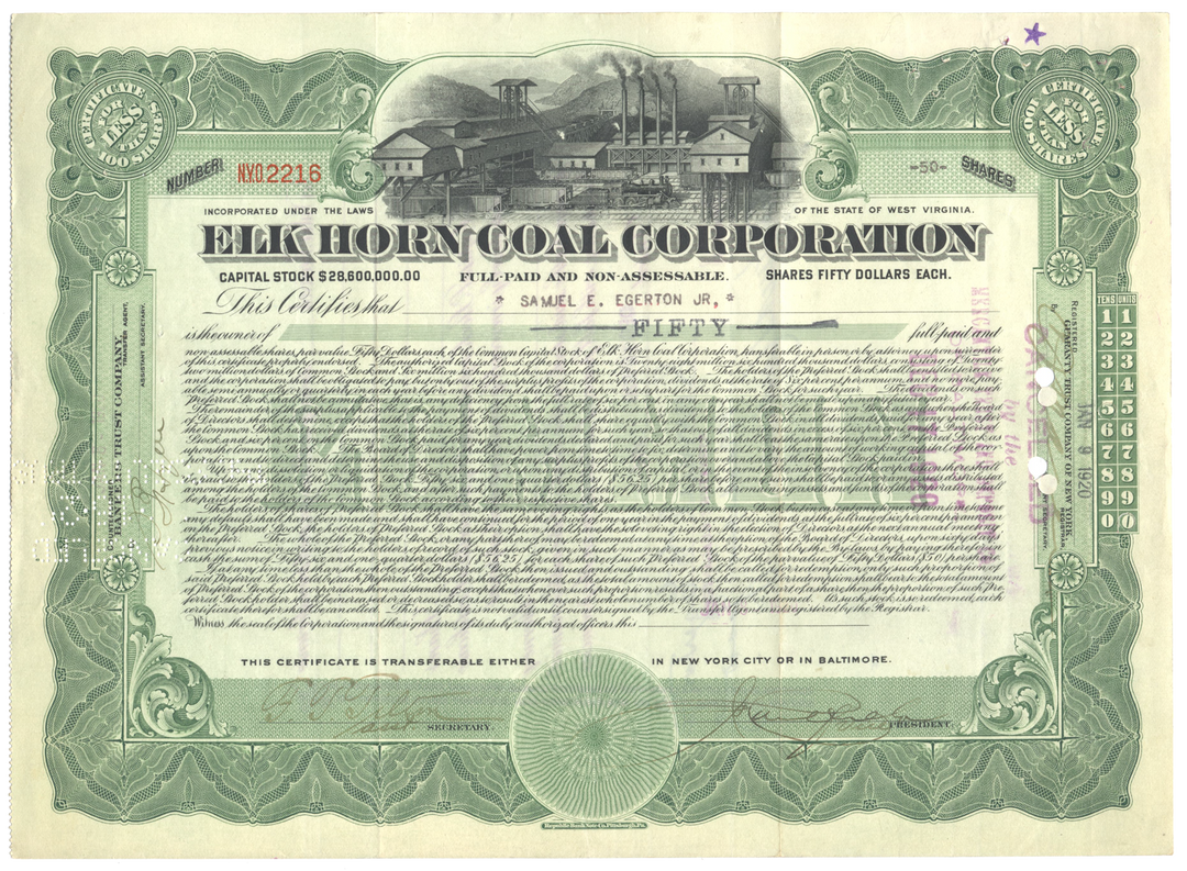 Elk Horn Coal Corporation Stock Certificate