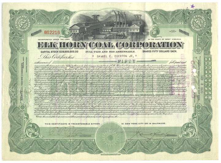 Elk Horn Coal Corporation Stock Certificate