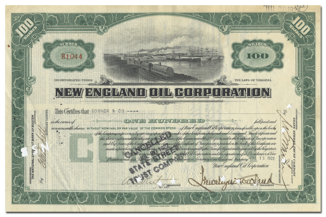 New England Oil Corporation Stock Certificate