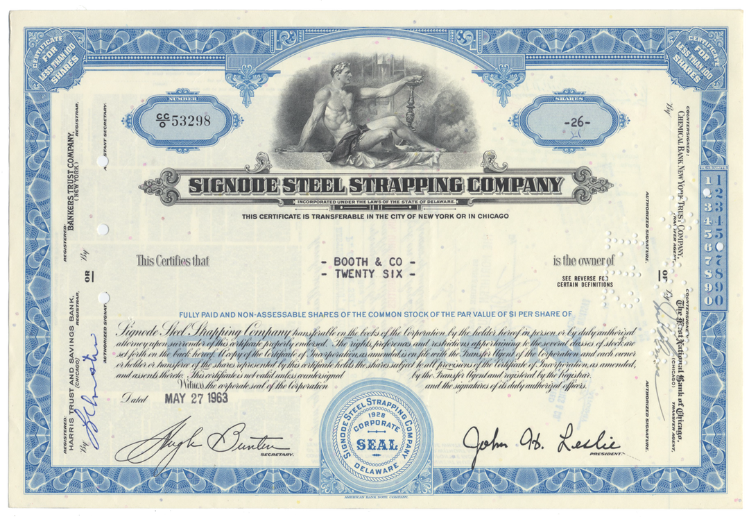 Signode Steel Strapping Company Stock Certificate