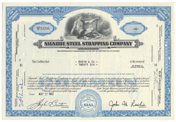 Signode Steel Strapping Company Stock Certificate