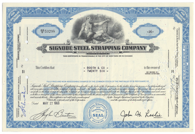 Signode Steel Strapping Company Stock Certificate