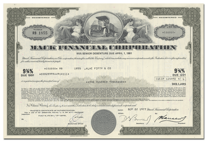 Mack Financial Corporation Bond Certificate