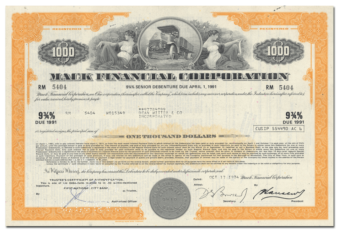 Mack Financial Corporation Bond Certificate