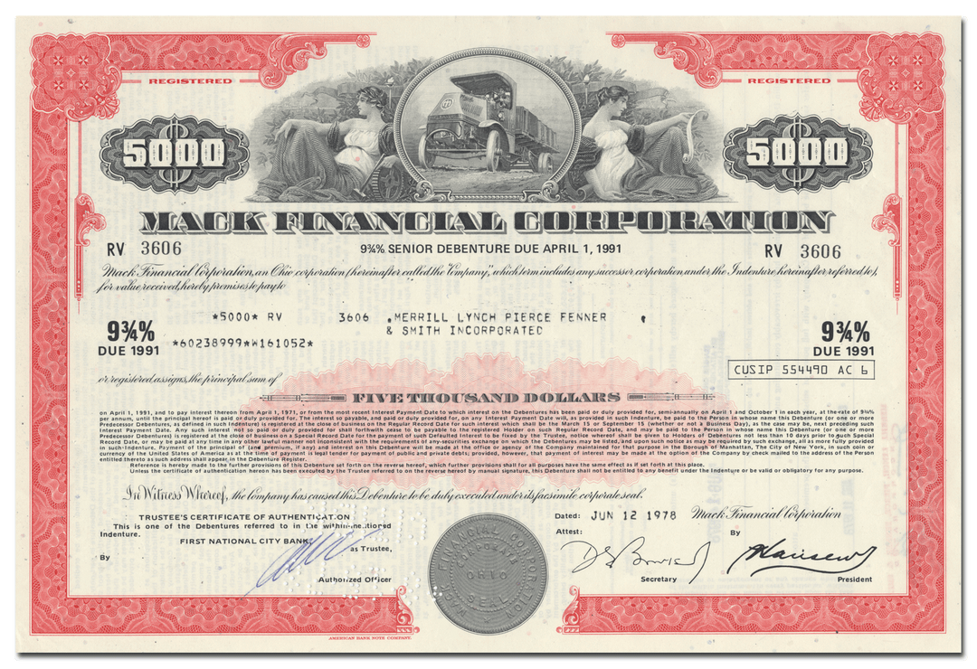 Mack Financial Corporation Bond Certificate