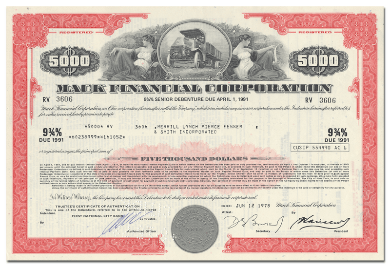 Mack Financial Corporation Bond Certificate