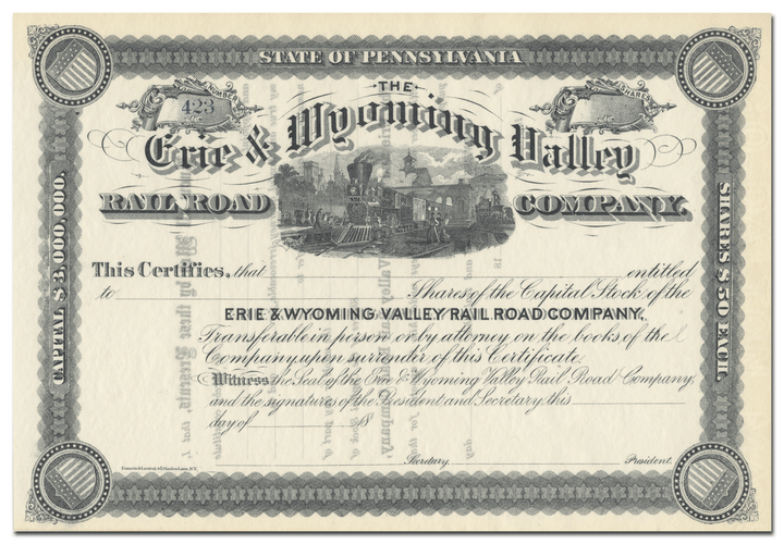 Erie & Wyoming Valley Rail Road Company Stock Certificate