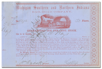 Michigan Southern and Northern Indiana Rail-Road Company Stock Certificate