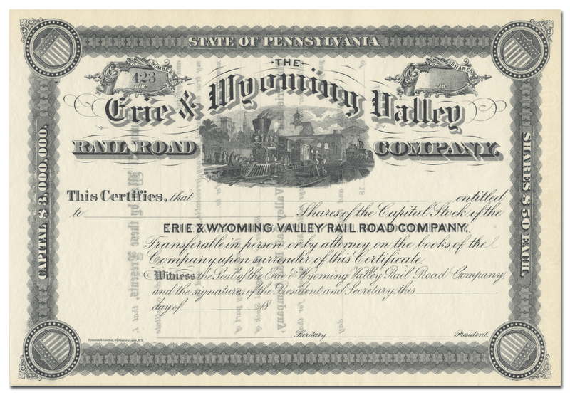 Erie & Wyoming Valley Rail Road Company Stock Certificate