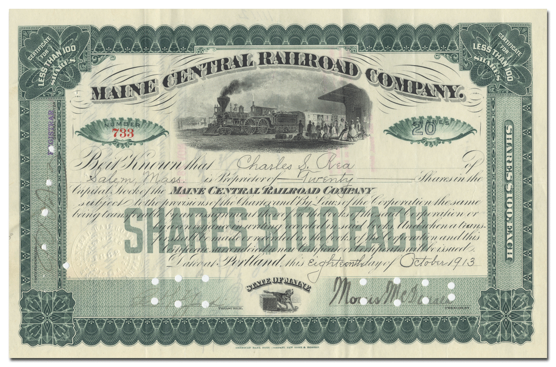 Maine Central Railroad Company Stock Certificate