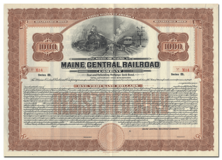 Maine Central Railroad Company Bond Certificate