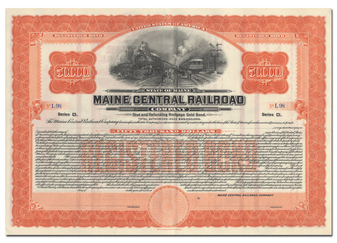 Maine Central Railroad Company Bond Certificate