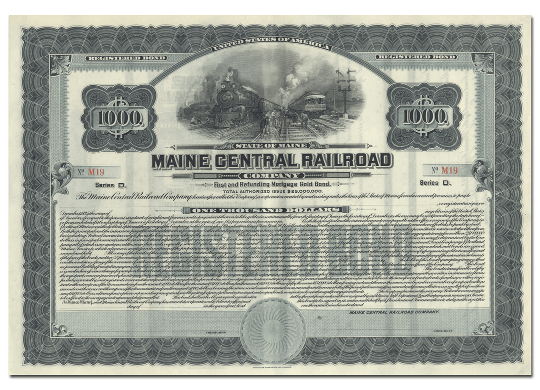 Maine Central Railroad Company Bond Certificate