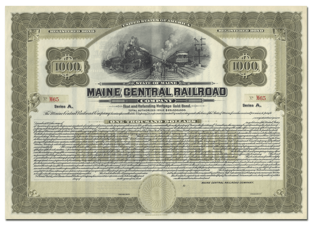 Maine Central Railroad Company Bond Certificate