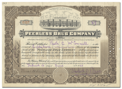Peerless Drug Company Stock Certificate