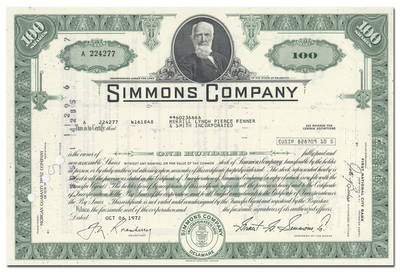 Simmons Company Stock Certificate