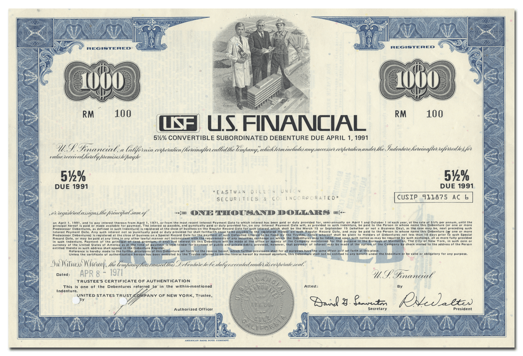 U. S. Financial Bond Certificate