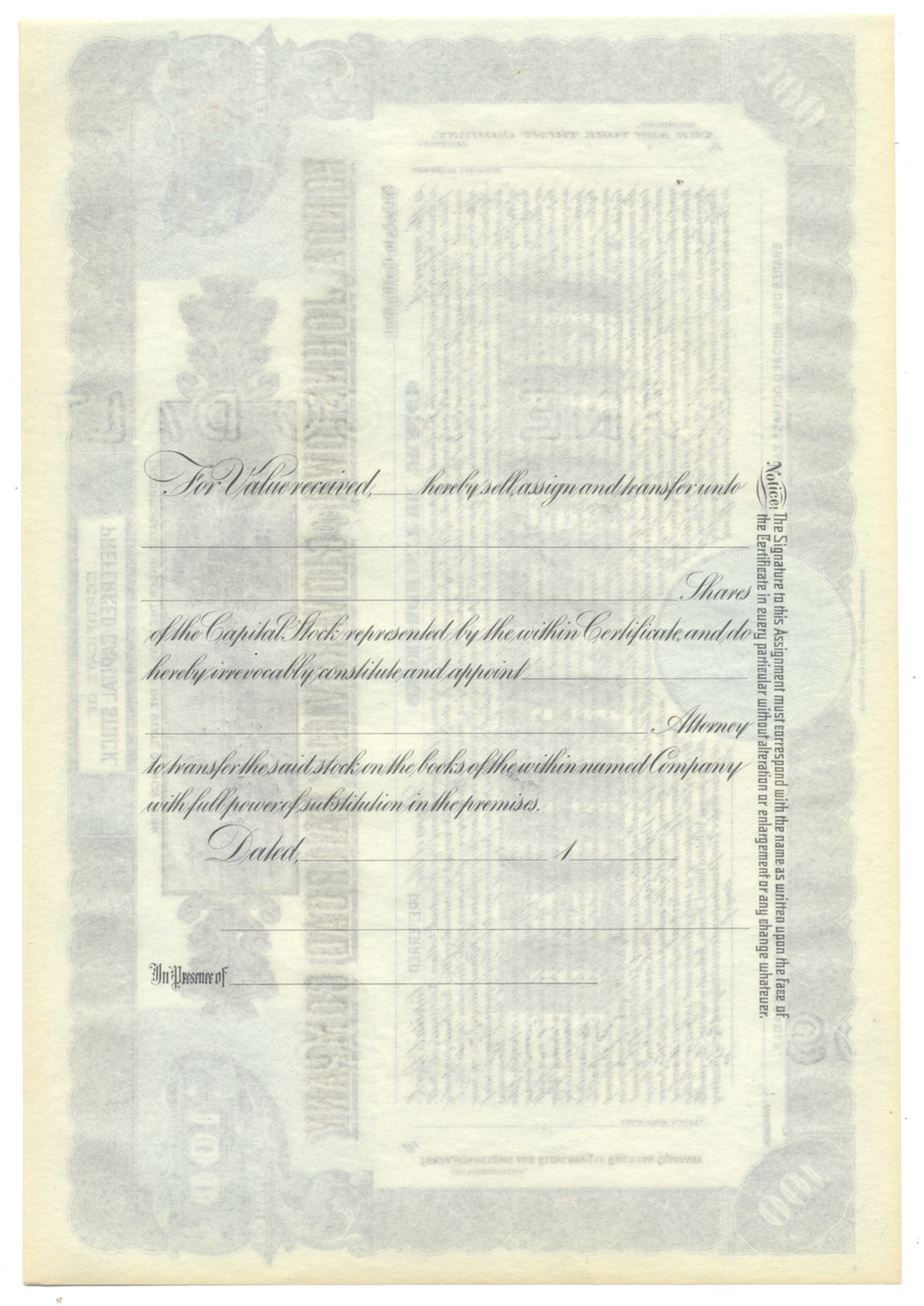 Fonda, Johnstown & Gloversville Railroad Company Stock Certificate