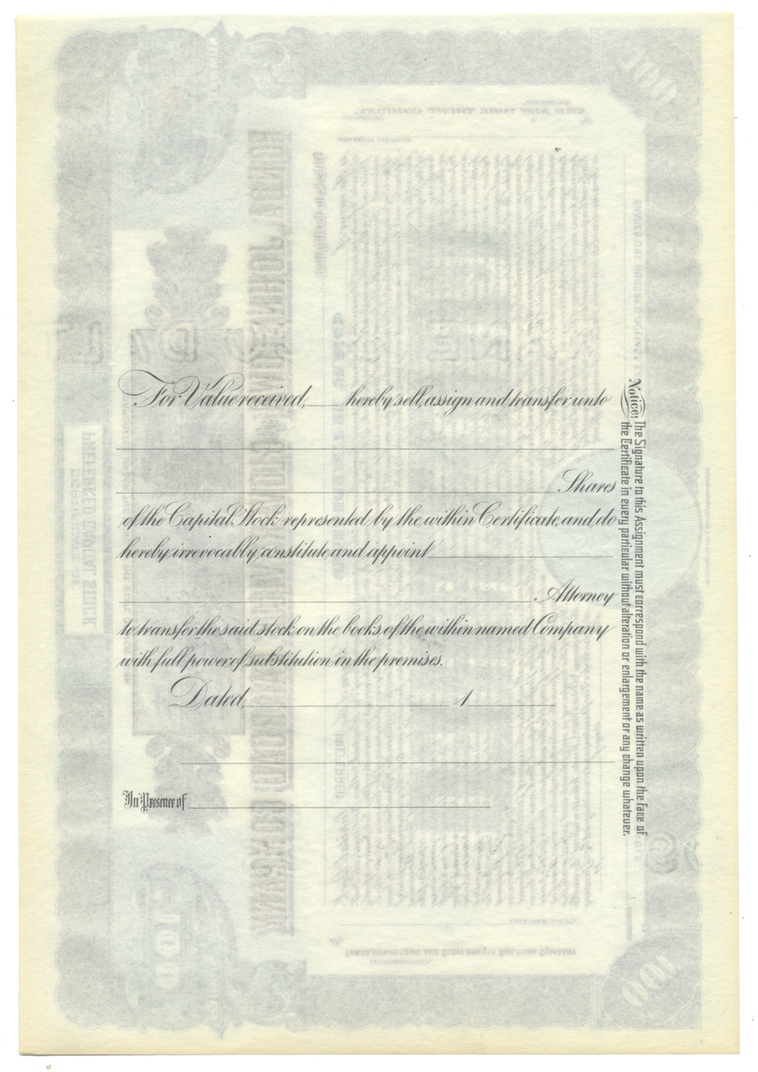 Fonda, Johnstown & Gloversville Railroad Company Stock Certificate