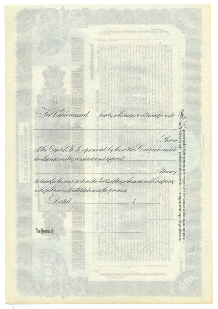 Fonda, Johnstown & Gloversville Railroad Company Stock Certificate