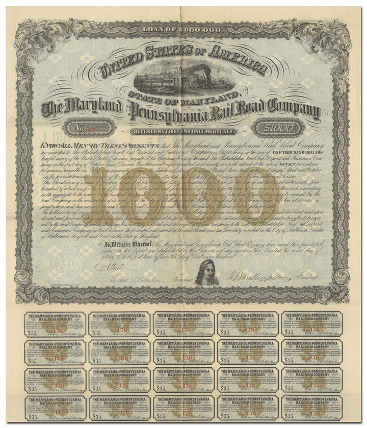 Maryland and Pennsylvania Rail Road Company Bond Certificate