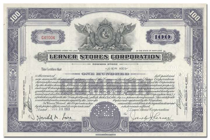 Lerner Stores Corporation Stock Certificate