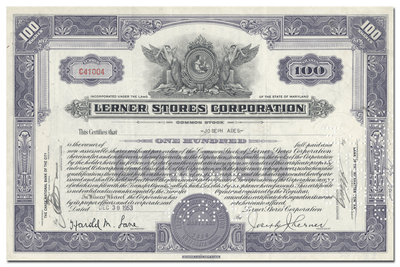 Lerner Stores Corporation Stock Certificate