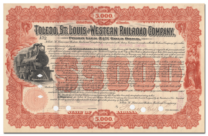 Toledo, St. Louis and Western Railroad Company Bond Certificate