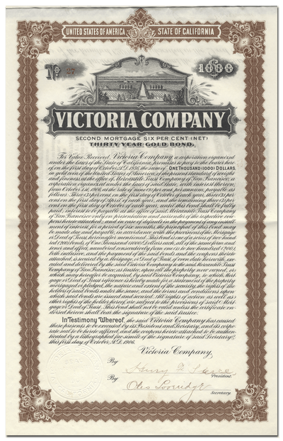 Victoria Company Bond Certificate