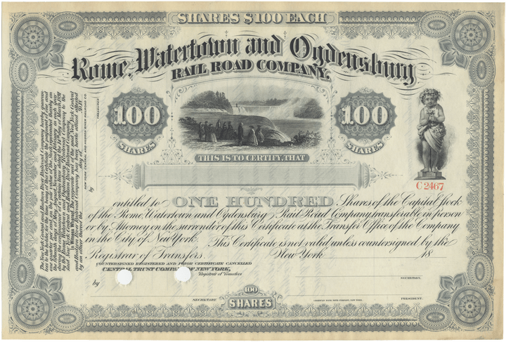 Rome, Watertown and Ogdensburg Rail Road Company Stock Certificate