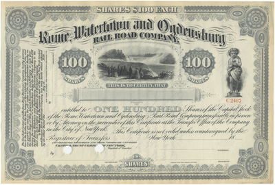 Rome, Watertown and Ogdensburg Rail Road Company Stock Certificate