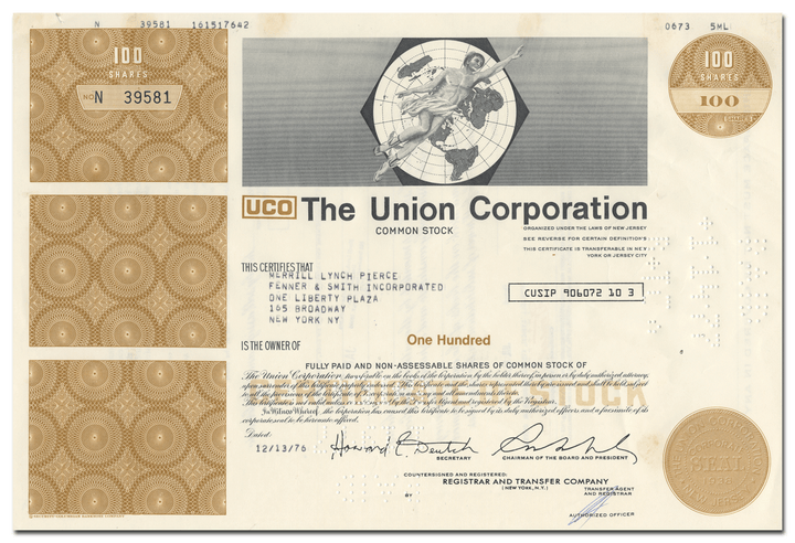 Union Corporation Stock Certificate