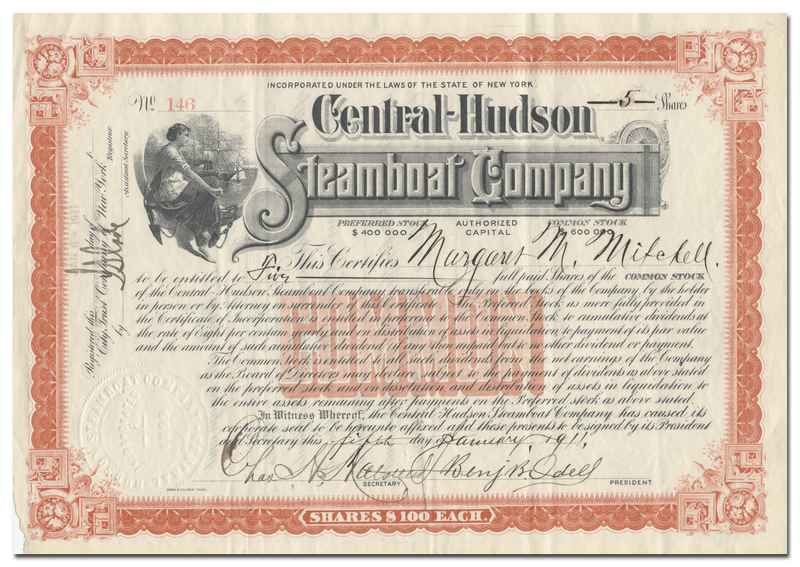 Central Hudson Steamboat Company Stock Certificate