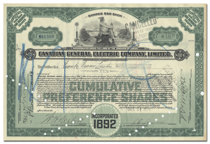 Canadian General Electric Company, Limited Stock Certificate