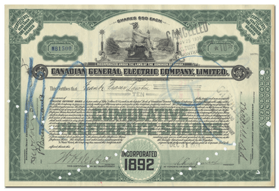 Canadian General Electric Company, Limited Stock Certificate