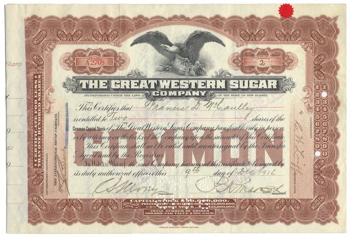 Great Western Sugar Company Stock Certificate