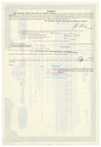 Atchison, Topeka and Santa Fe Railway Company Bond Certificate