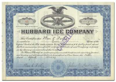 Hubbard Ice Company Stock Certificate