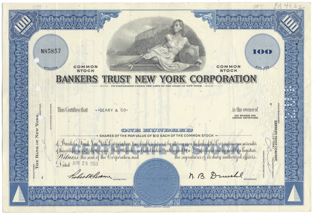 Bankers Trust New York Corporation Stock Certificate